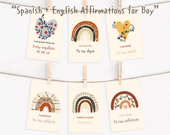 Carte di affermazione in spagnolo arcobaleno boho per bambini (download digitale)