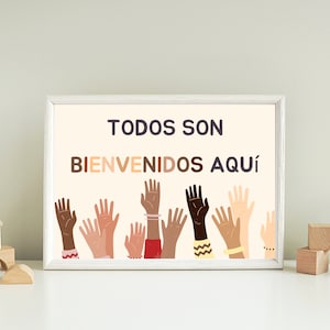 Spanish Classroom Poster: All Are Welcome Here, Diversity Art (Digital Download)
