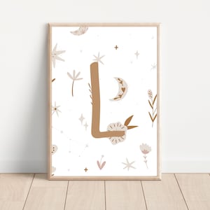 Impressão da letra L, placa de nome personalizada, placa de letra personalizada, pôster de letra, alfabeto para sala de aula, decoração para sala de aula.