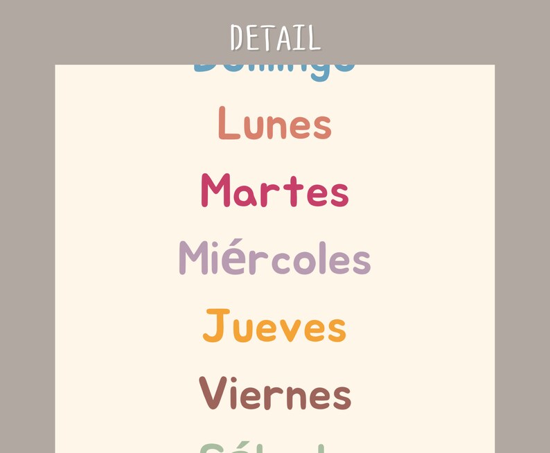 Muted Bilingual Spanish Days of the Week Nursery Decor Etsy
