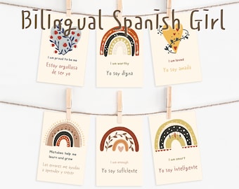 Bilingual Spanish Girl Affirmation Cards For Kids , Printable Positive Encouragement Cards , Inspiration Cards For Girl.