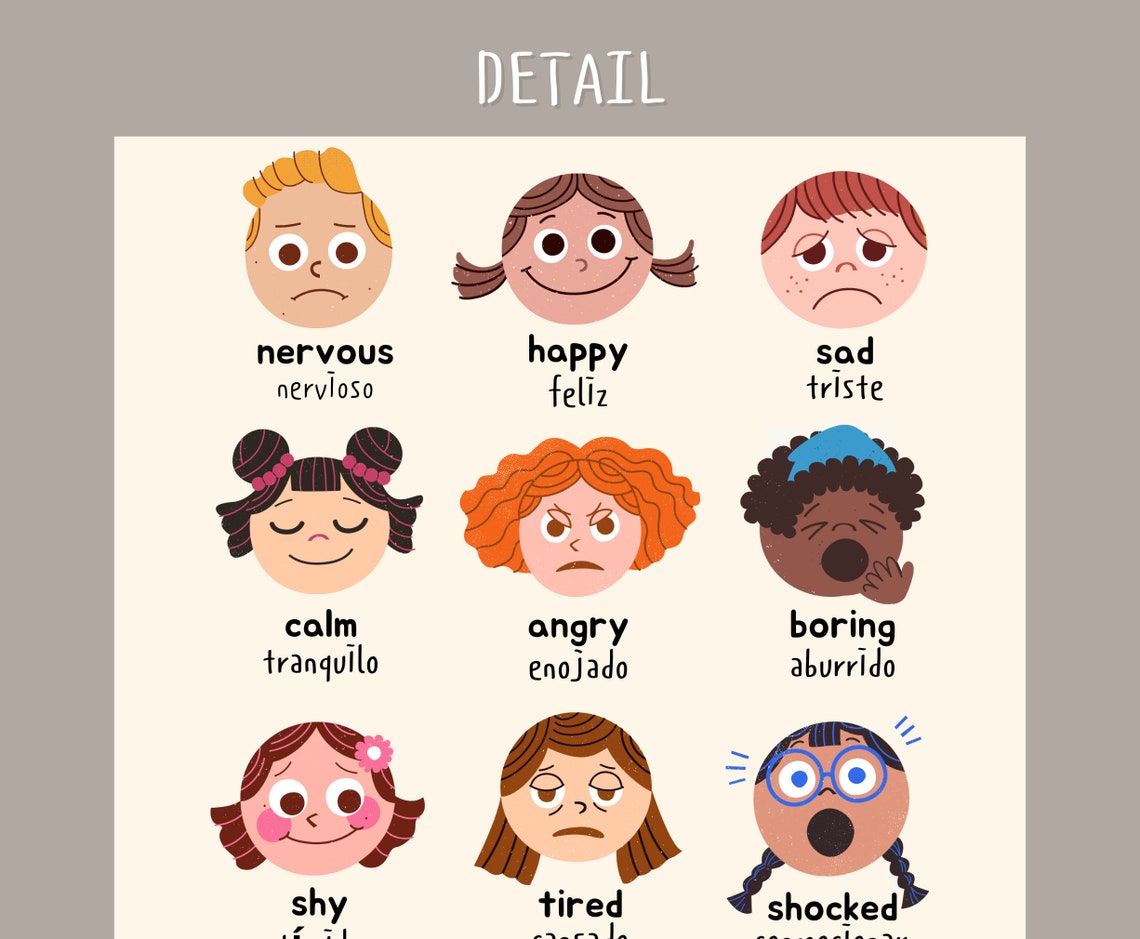 Bilingual Emotions Poster Spanish English Feelings Poster Etsy