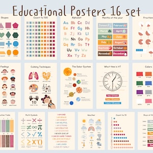 Ensemble d'affiches éducatives pour salle de jeux et enfants et tout-petits, impressions scolaires à domicile imprimables, art mural éducatif coloré, affiche d'apprentissage.
