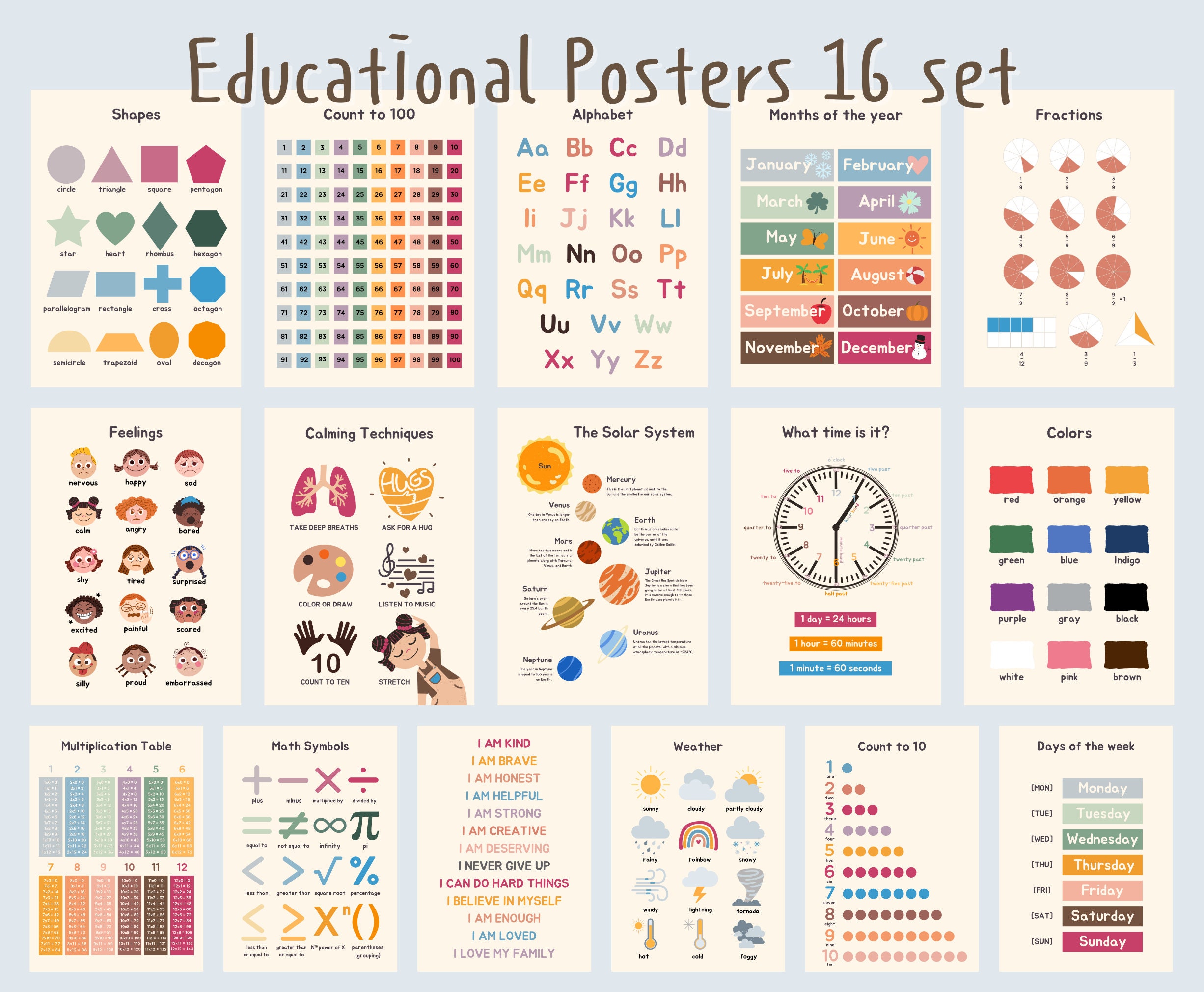 Educational Posters Set: Playroom Homeschool Wall Art (digital Download ...