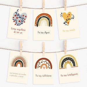 20 Rainbow Boho Spanish Affirmation Cards for Girl , Printable Positive Encouragement Cards , Inspiration Cards.