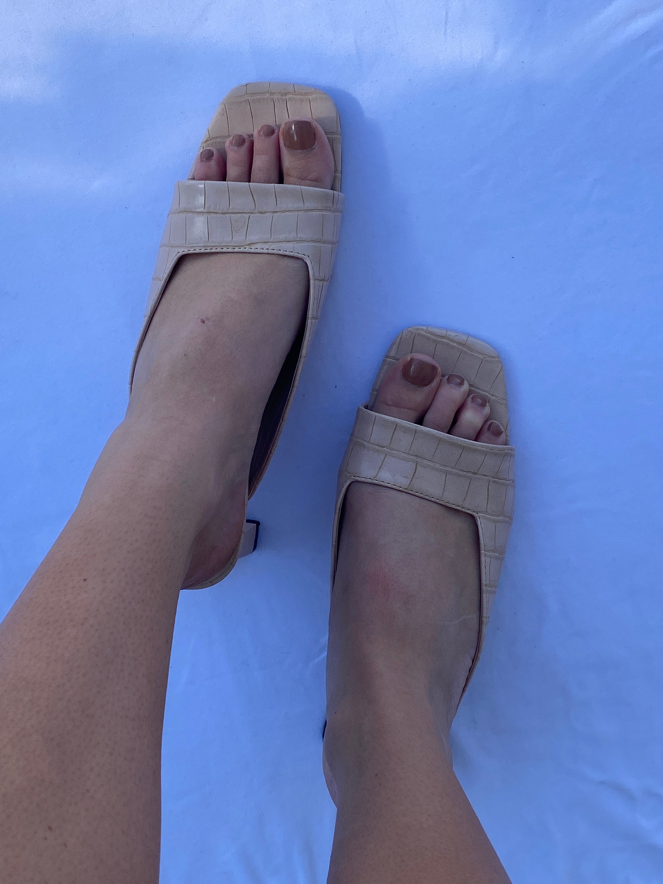 Beige Croc-embossed Faux Leather Mules - Etsy UK