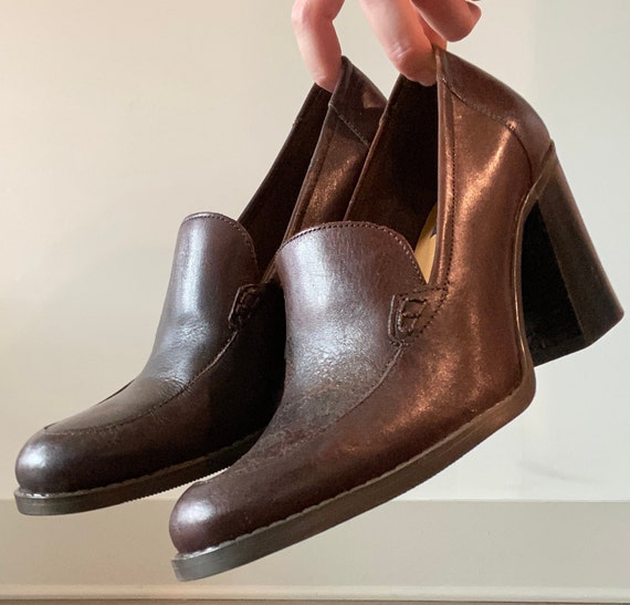 Brown Penny Loafer Chunky Heels | Etsy 