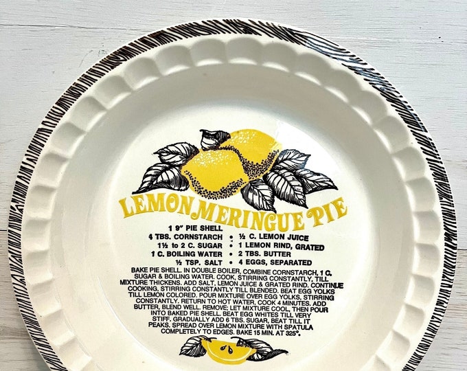 Vintage Lemon Meringue Ceramic Pie Plate With Recipe on the Etsy