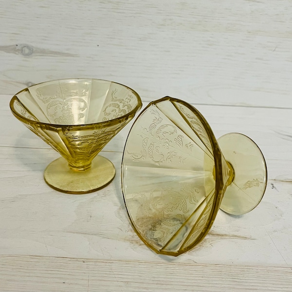 Vintage Yellow Depression Glass- Federal Glass “Madrid” Pattern Sherbet Glasses- Set of Two