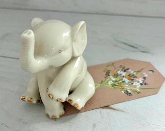Vintage Lenox Ivory Elephant Figurine, 24k Gold Accents, Retired 1990s Collection