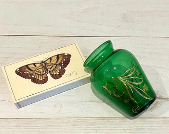Vintage Anchor Hocking Green Glass Bud Vase with Gold Swirl Design, 1950s