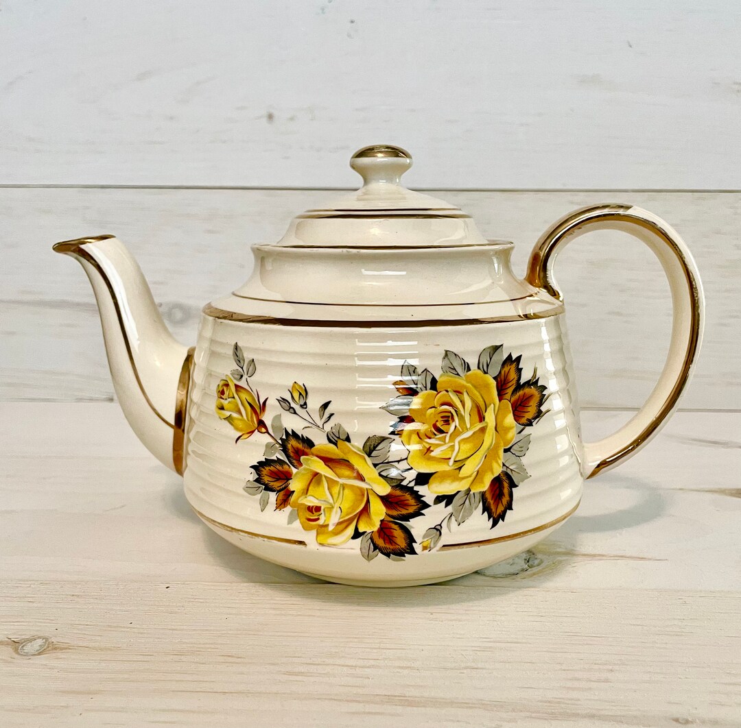 Vintage Sadler Teapot Yellow Roses Cottage Chic Etsy