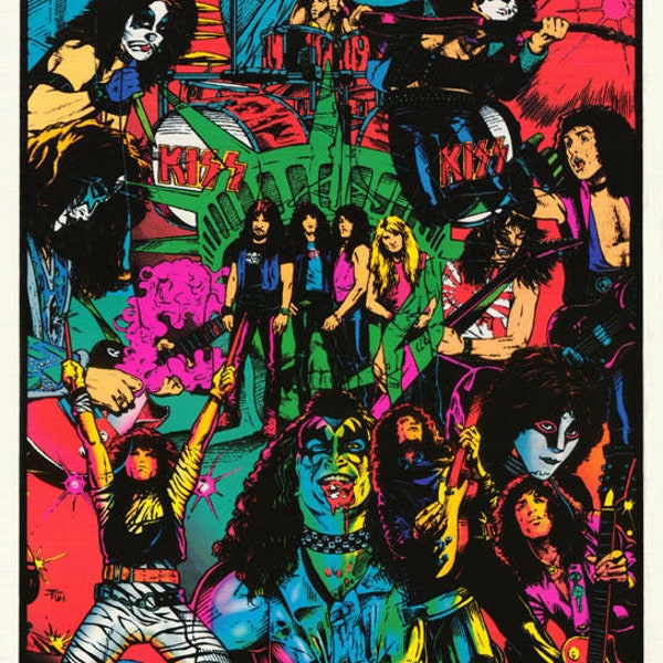 RARE Original Vintage 1995 Kiss Band Trippy Psychedelic Music Blacklight Poster