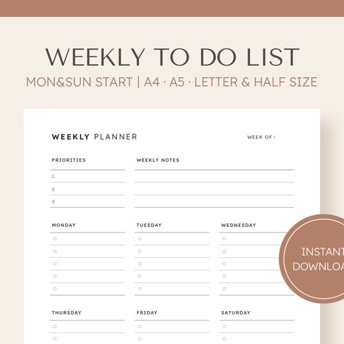 Weekly to Do List Printable Planner Weekly Organizer Study - Etsy