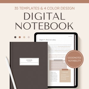 Digital Notebook for Goodnotes & Notability | 12 Hyperlinked Tabs for Notetaking Apps, Minimalist Students iPad Note, Digital Notes Template