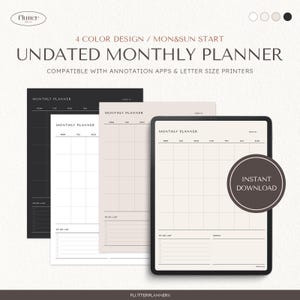 Planificador mensual sin fecha: GoodNotes, Notability, iPad (Descarga digital)