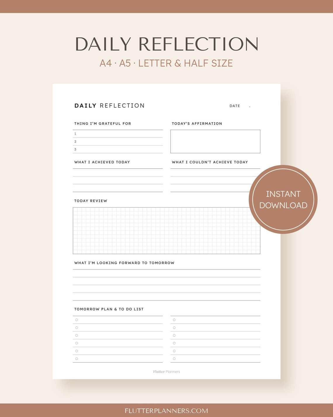Daily Reflection Printable | Daily Journal Template, to Do List PDF ...