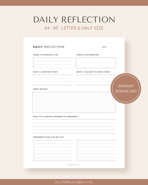 Daily Reflection Printable Daily Journal Template to Do | Etsy