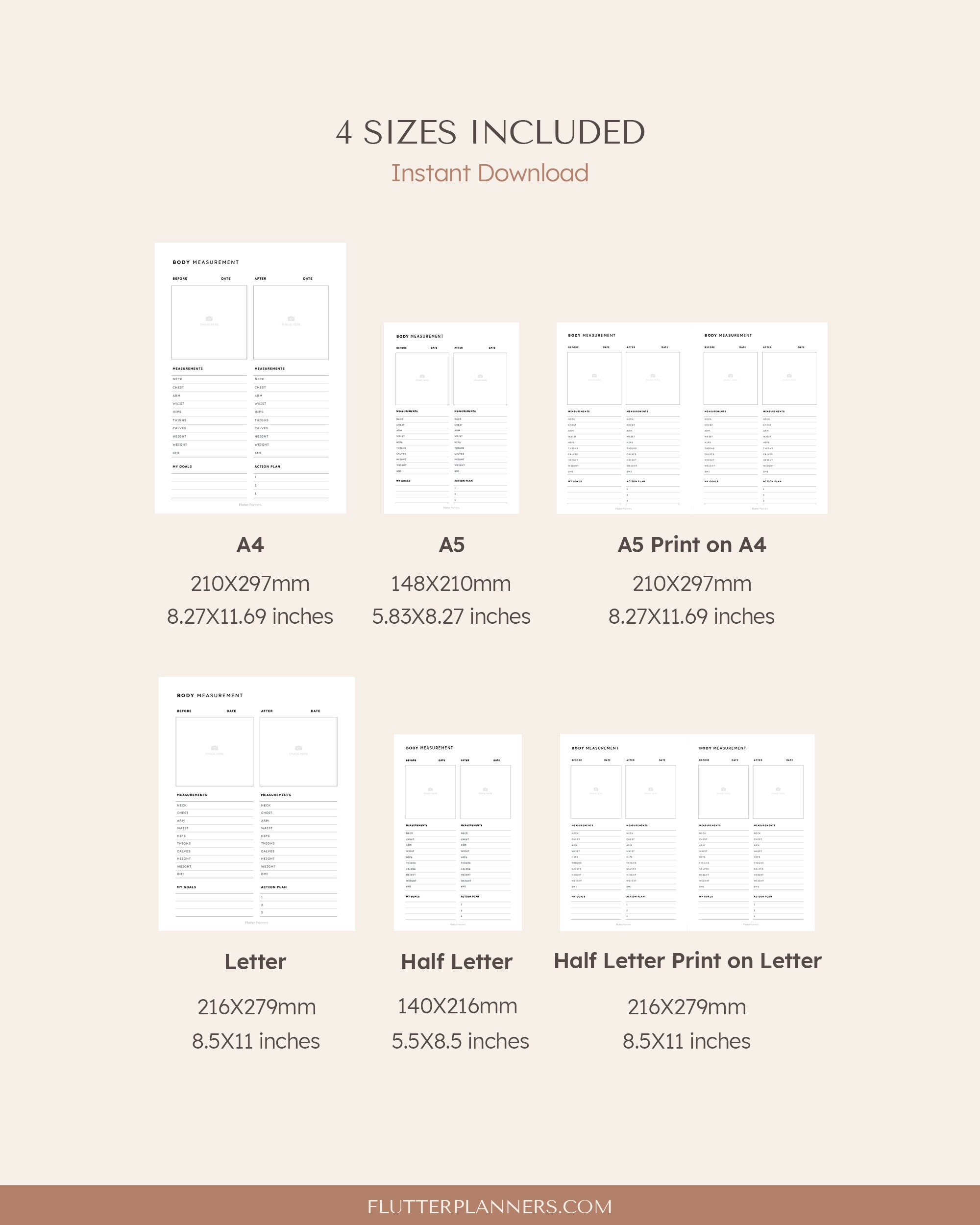 Body Measurement Printable | Fillable Body Measurements Tracker ...