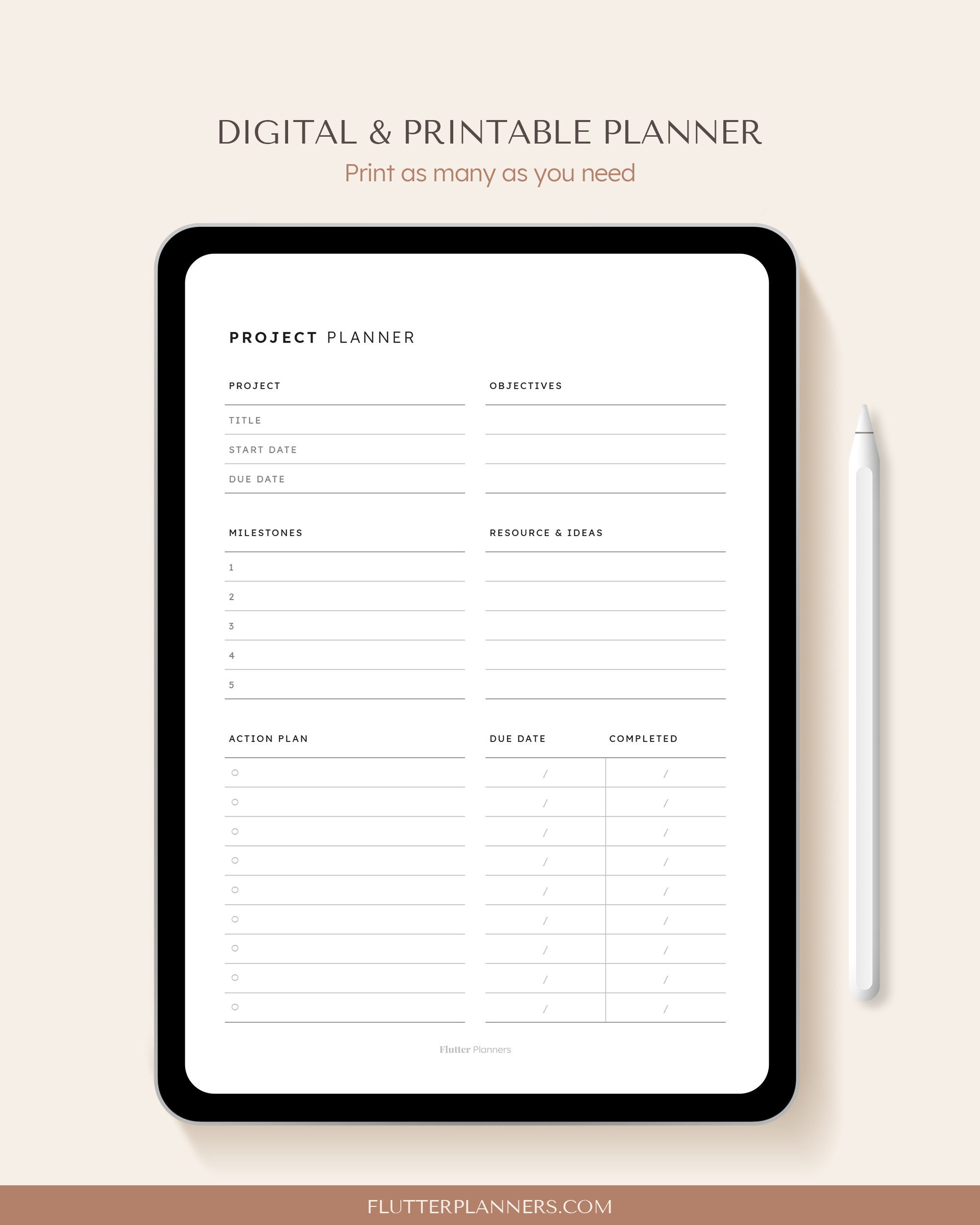 Project Planner Printable | Work Management Planner, Project Action ...