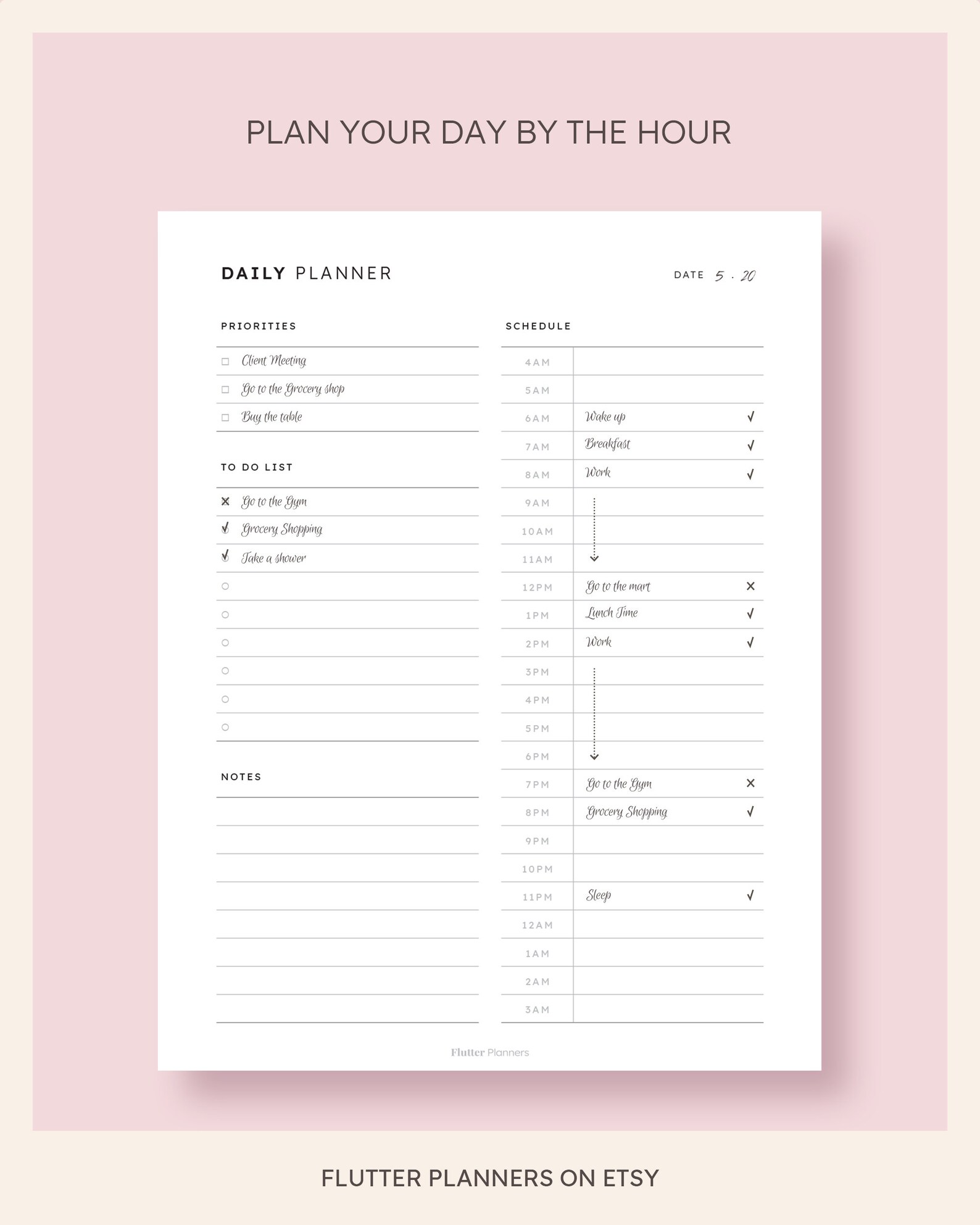Hourly Daily Planner Printable Day Organizer Inserts To do | Etsy