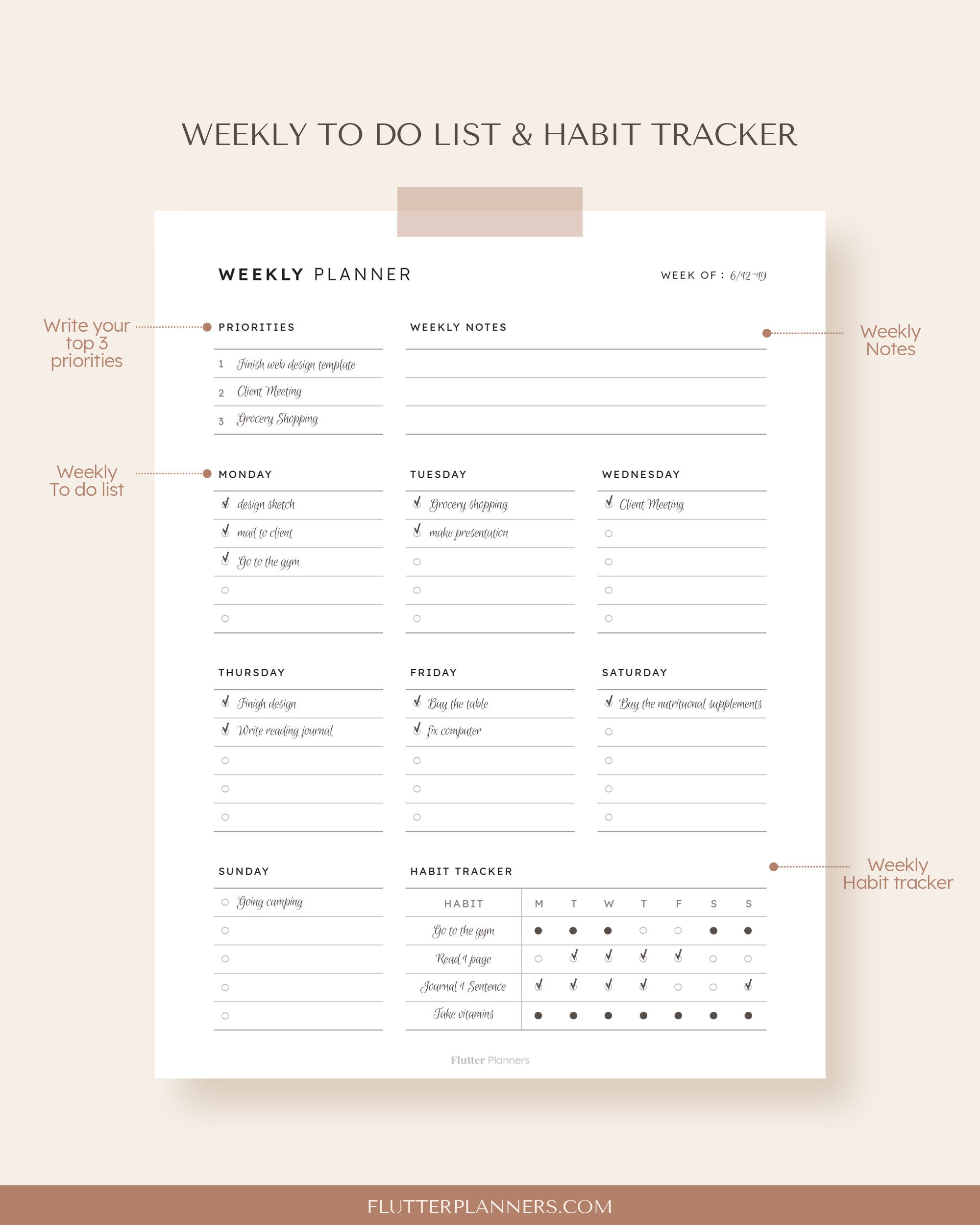 Weekly to Do List Printable Planner: Minimalist Organizer (PDF) - Etsy