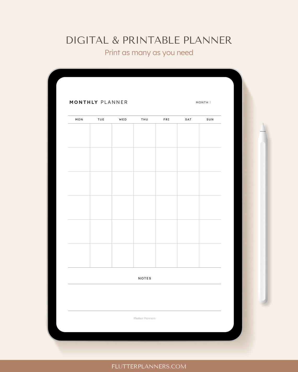 Undated Monthly Planner Printable Blank Minimalist Planner, Vertical ...
