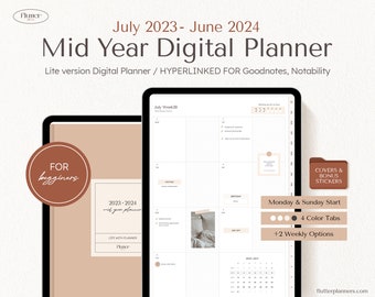 Halverwege het jaar digitale planner 2023 2024 Lite Ver. | GoodNotes Planner, Notability Planner, iPad Planner, maandelijks, wekelijks (in doos, gepland), dagelijks