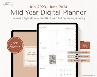 Agenda numérique de milieu d'année 2023 2024 Lite Ver. | Agenda GoodNotes, Agenda Notability, Agenda iPad, Mensuel, Hebdomadaire (dans un coffret, Programmé), Quotidien