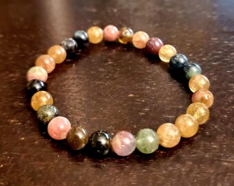 Watermelon Tourmaline Beaded Bracelet