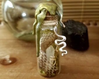 Snake Skin, Moss & Crystals Curio Bottle with Snake Charm