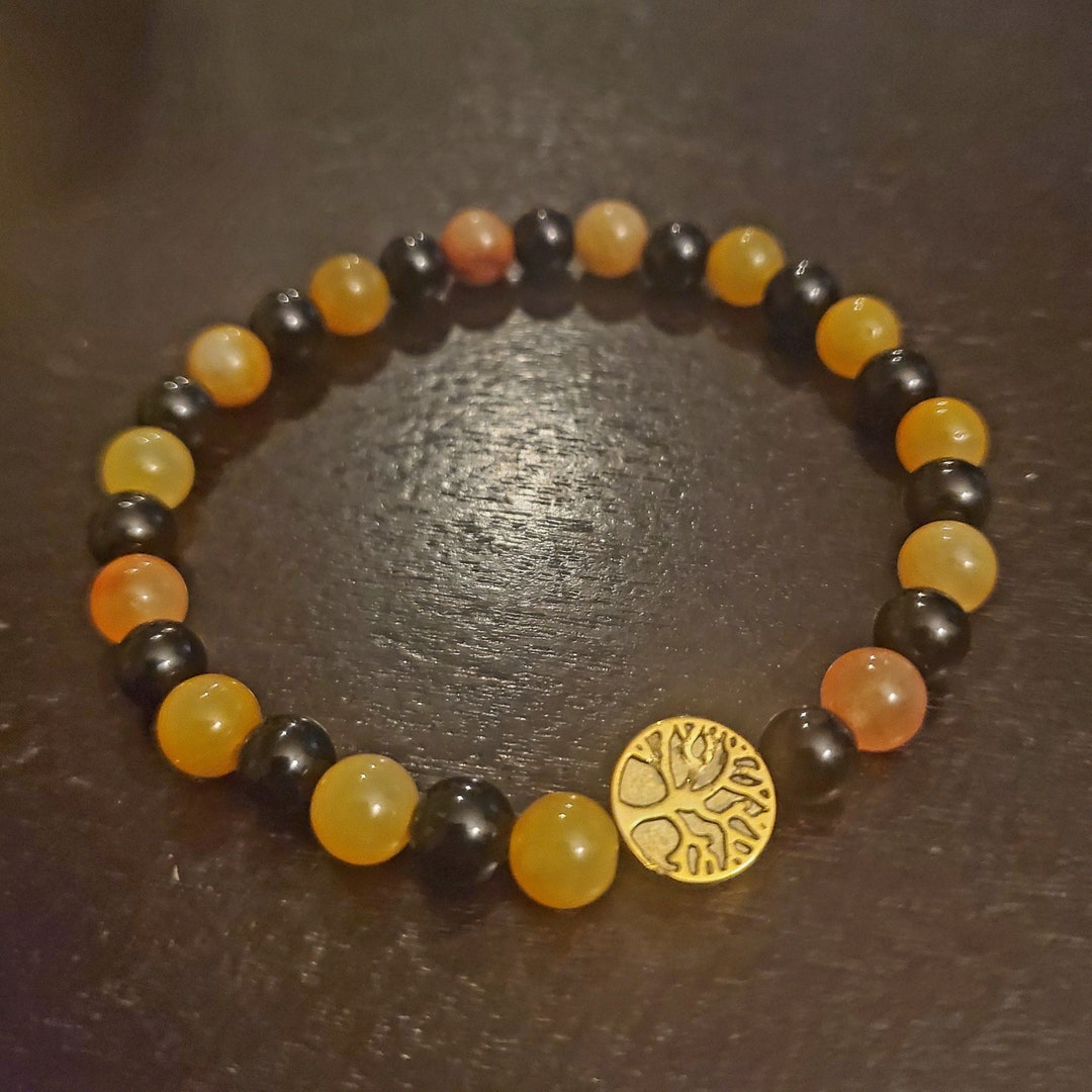 Imperial Jasper & Black Agate Tree of Life Beaded Bracelet - Etsy