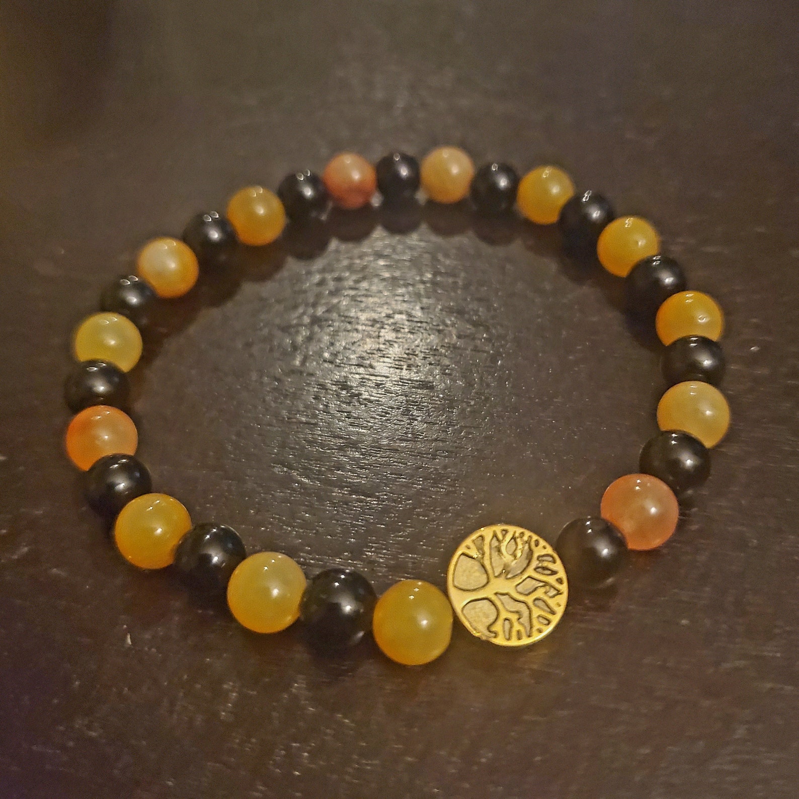 Imperial Jasper & Black Agate Tree of Life Beaded Bracelet - Etsy