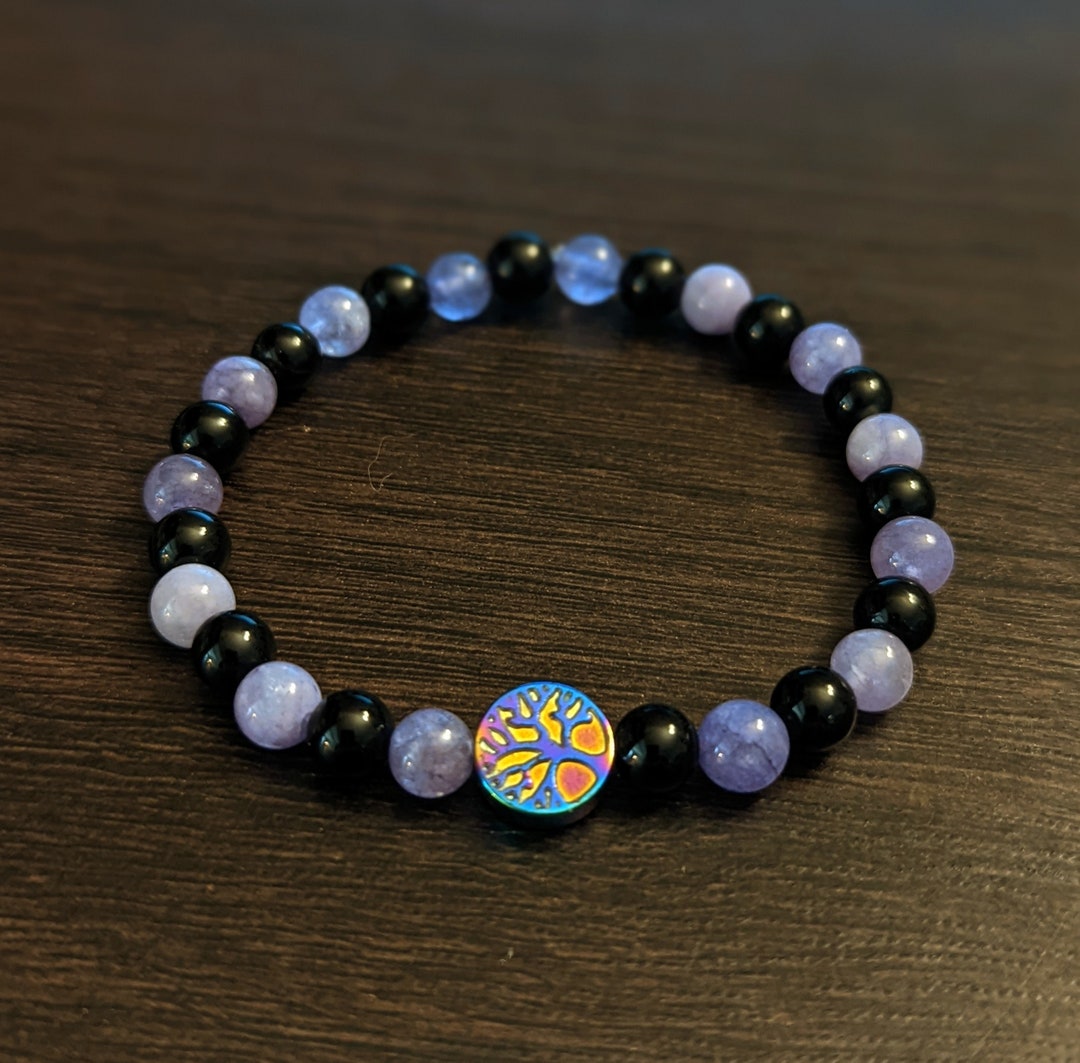 Purple Jasper, Black Agate Tree of Life Beaded Bracelet - Etsy
