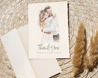 Wedding Thank You Card Custom Watercolor | Digital and Print Folded Cards | Painting from Photo | Wedding Stationery Modern Simple Elegant