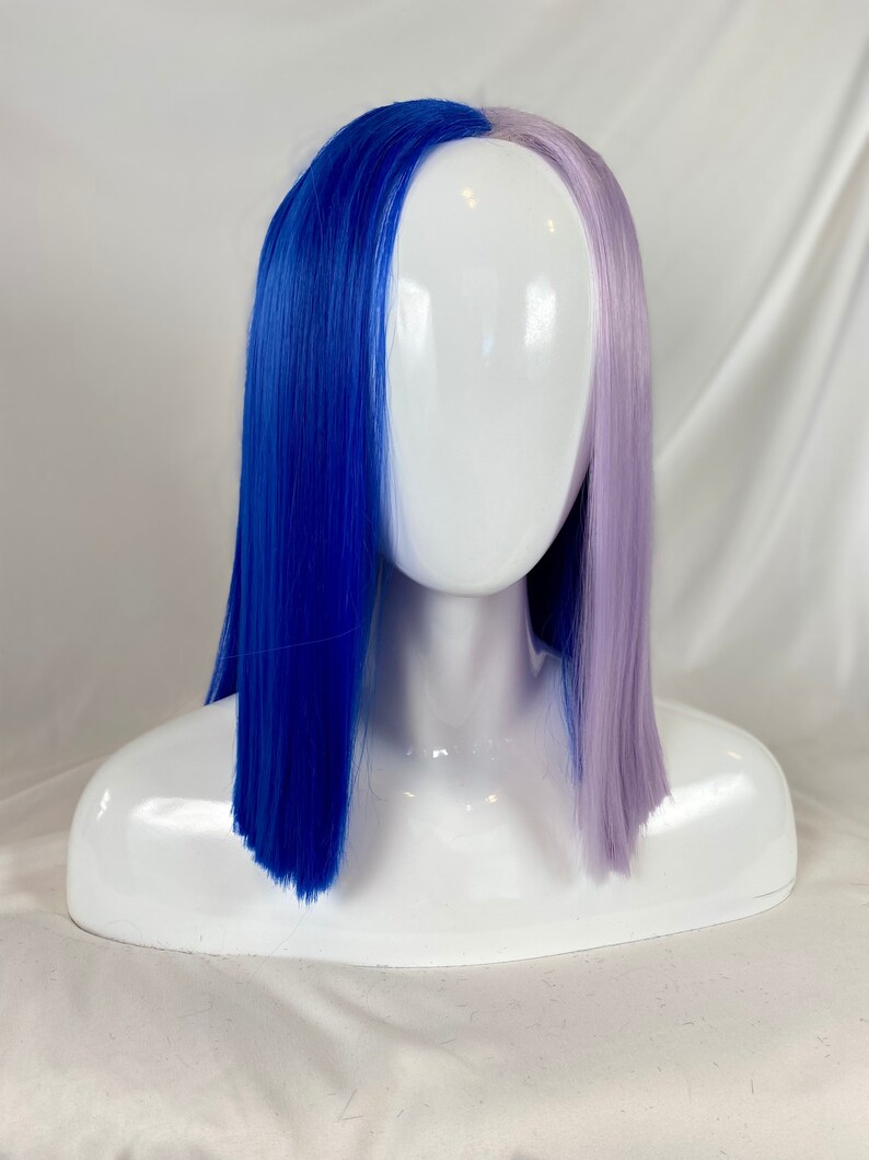 Blue and Purple Split Color Lace Closure Wig, 12 inch image 4