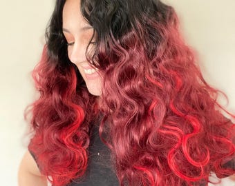 Synthetic Wig Red ombré red highlights large cap