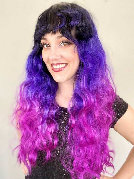 Long Magenta purple wine RARE VIBRANT COLOR Wig Amazon.com : GGEDUO Dark Purple Ombre Lace Front Wig Human  main image 2