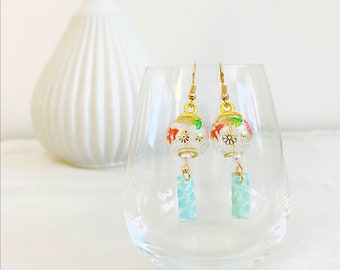 Handmade Japanese Wind chime earrings / Furin / Japanese / Handmade earrings / Red Gold fish