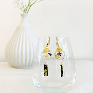 Handmade Japanese Wind chime earrings / Furin / Japanese / Handmade earrings / Black Gold fish