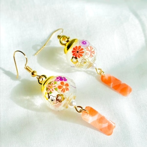Handmade Japanese Wind chime earrings / Furin / Japanese / Handmade earrings / Flower