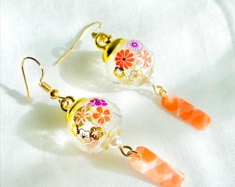 Handmade Japanese Wind chime earrings / Furin / Japanese / Handmade earrings / Flower