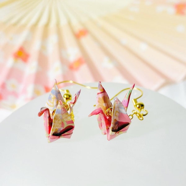 Handmade Crane earring / Handgemachte Ohrringe / Crane / Japanisch / Origami / Handgefertigt Ohrringe / Japanese style cherry blossom