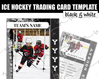 Ice Hockey Trading Card Template- Black & White- Google Slides- Sports- Edit
