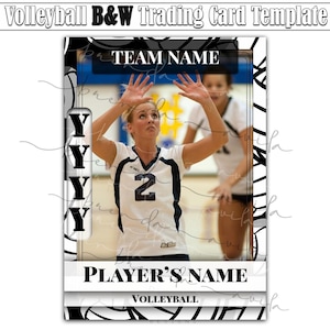 Volleyball Trading Card- Black & White- Template- Google Slides- Sports- Edit