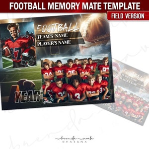 Peut inclure: Un modèle de mémoire de football noir et or avec une version terrain. Le modèle présente une photo d'un jeune garçon en uniforme de football rouge tenant un ballon de football. Le modèle présente également une photo d'une équipe de football en uniformes rouges. Le modèle comporte le texte "FOOTBALL" en lettres dorées et le texte "TEAM'S NAME" et "PLAYER'S NAME" en lettres noires. Le modèle comporte également le texte "YEAR" en lettres dorées.