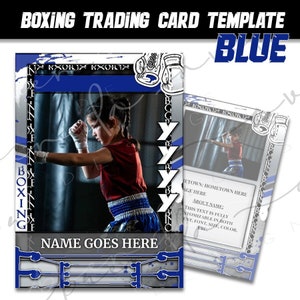 Plantilla de tarjeta coleccionable de boxeo- Azul y negro- Presentaciones de Google- Deportes- Editar