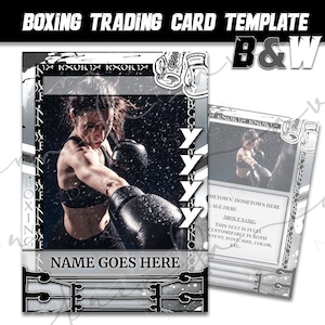 Plantilla de tarjeta coleccionable de boxeo- Blanco y negro- Presentaciones de Google- Deportes- Editar