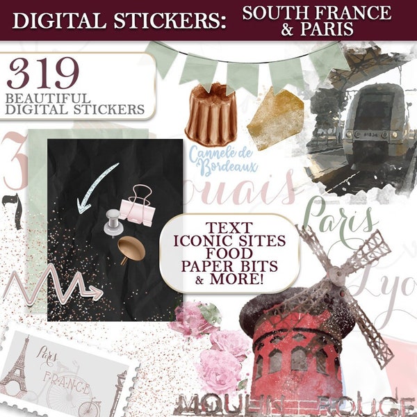 Digital Stickers- South France and Paris- for a Travel Journal- Digital- for Video- Decoration- Goodnotes- Samsung Notes- Notability