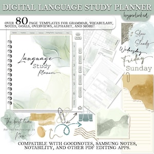 Digital Study Planner- Minimalistic Blue Design- Undated- Multiple Languages- Goodnotes, Samsung Notes, Notability- Hyperlinked